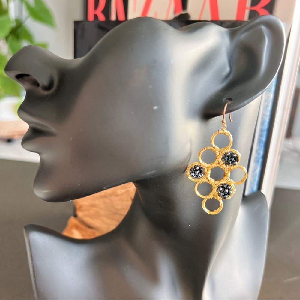 ANN TAYLOR Y2K Gold Tone Natural Stones Diamond Shape Dangle French Wire